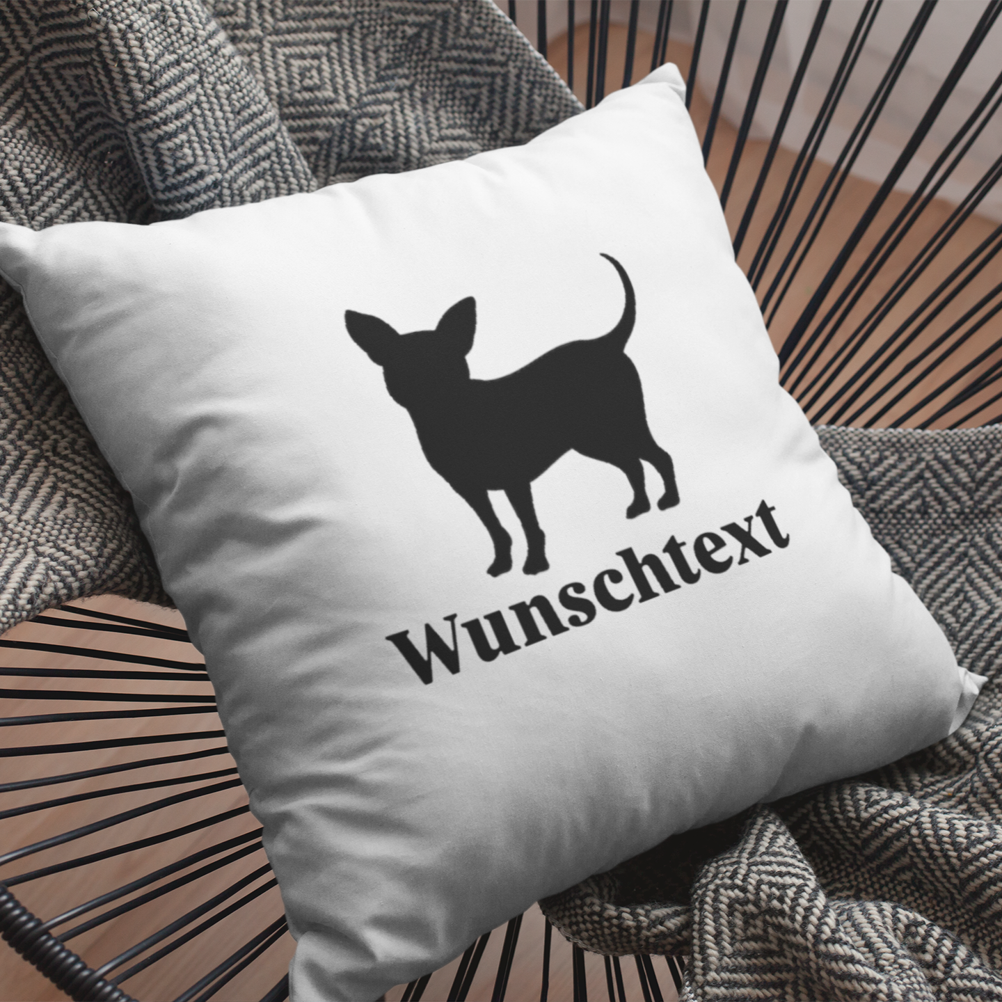 Bügelbild für Kissen "Chihuahua Wunschtext"