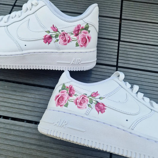 Nike Air Force one Custom  Blumen Rosen Happy creative