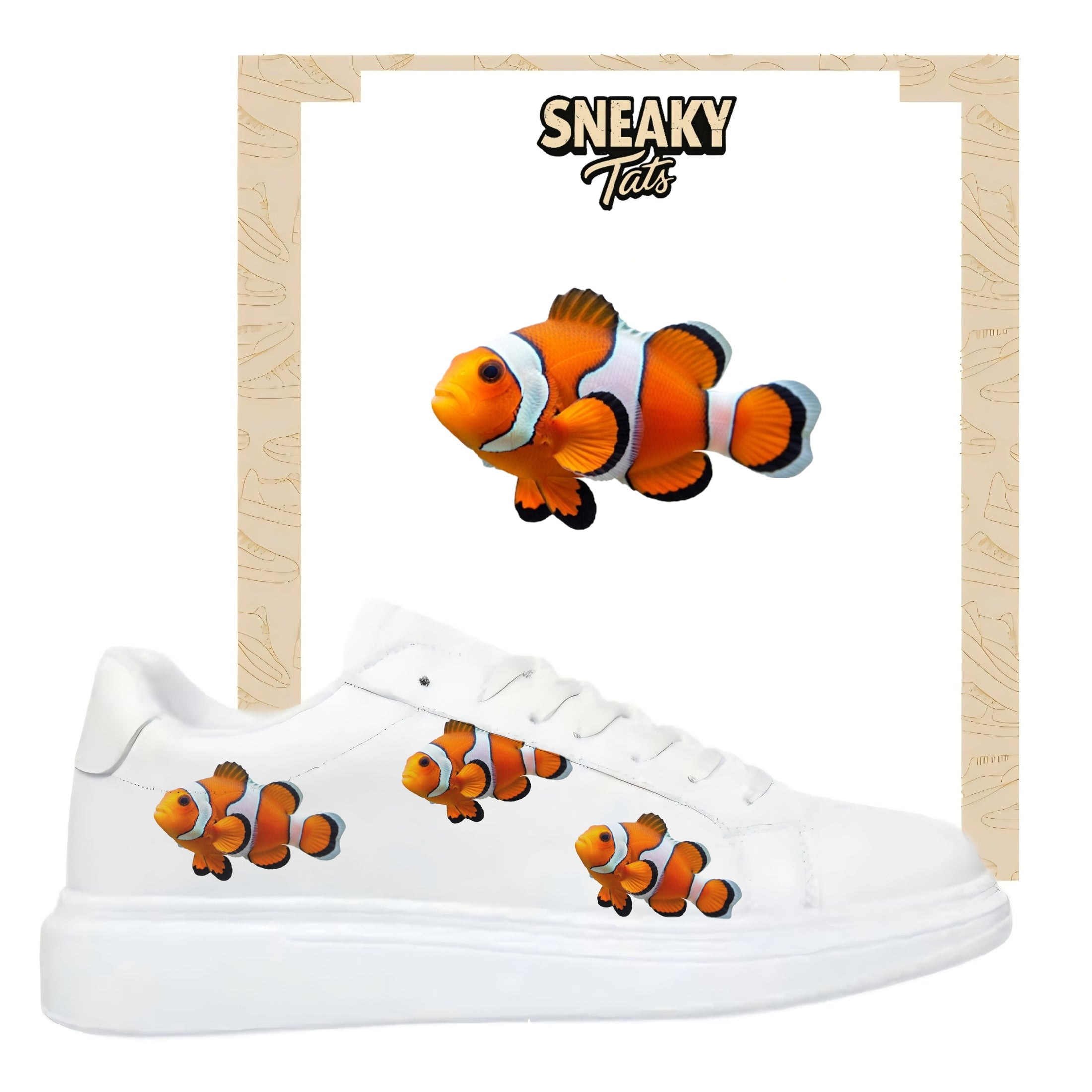 Bügelfolie für alle Schuhe zum personalisieren custom Sneaker Clown Fisch