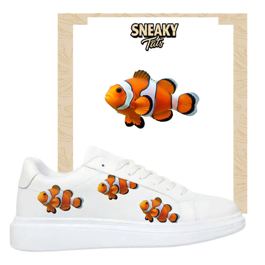 Bügelfolie für alle Schuhe zum personalisieren custom Sneaker Clown Fisch
