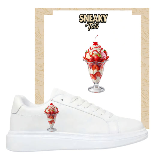 Bügelfolie für alle Schuhe zum personalisieren custom Sneaker Eisbecher mit Erdbeeren