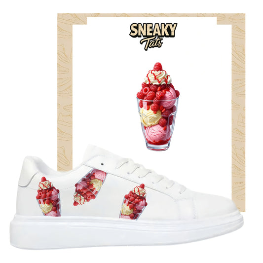 Bügelfolie für alle Schuhe zum personalisieren custom Sneaker Eisbecher mit Himbeeren