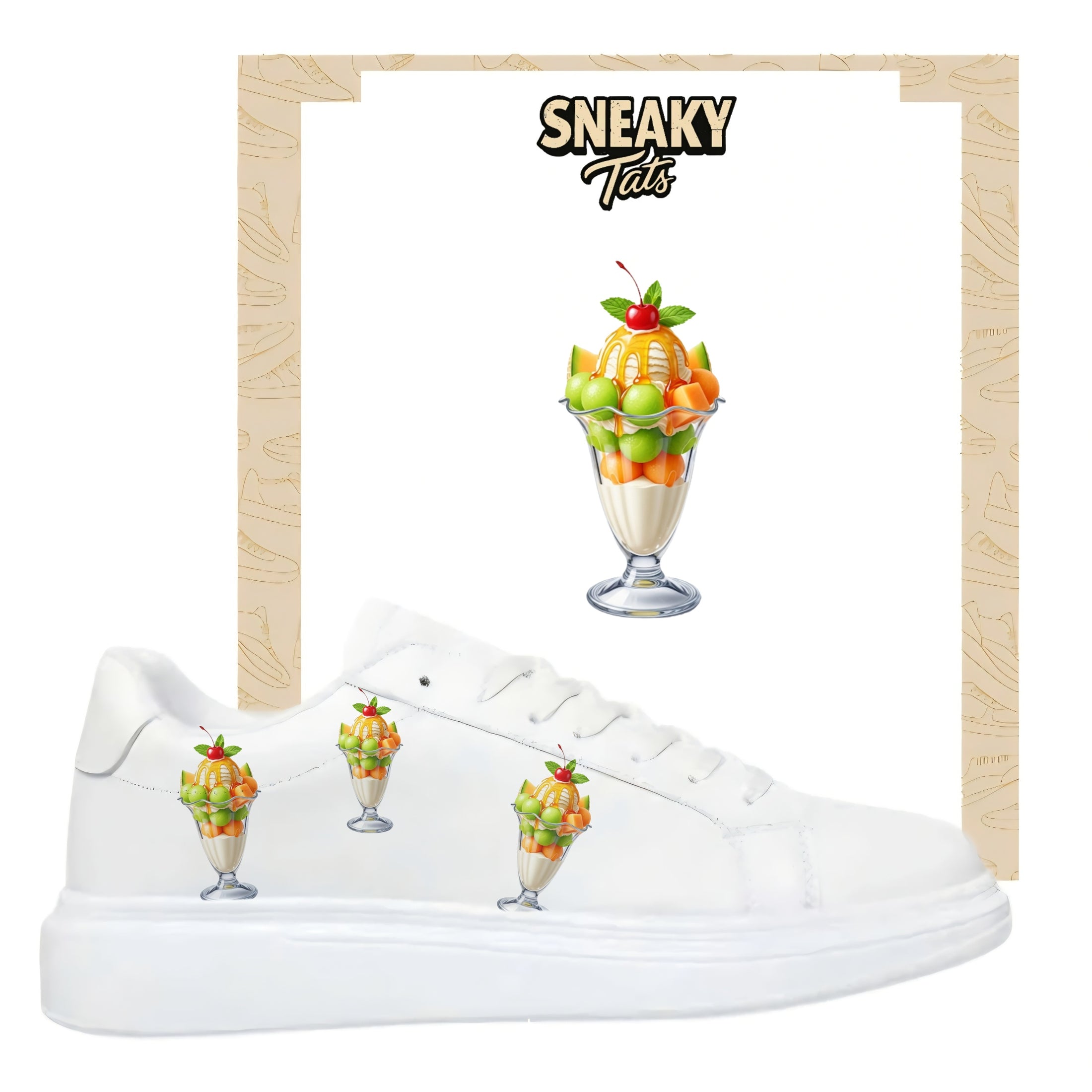 Bügelfolie für alle Schuhe zum personalisieren custom Sneaker Eisbecher mit Melone