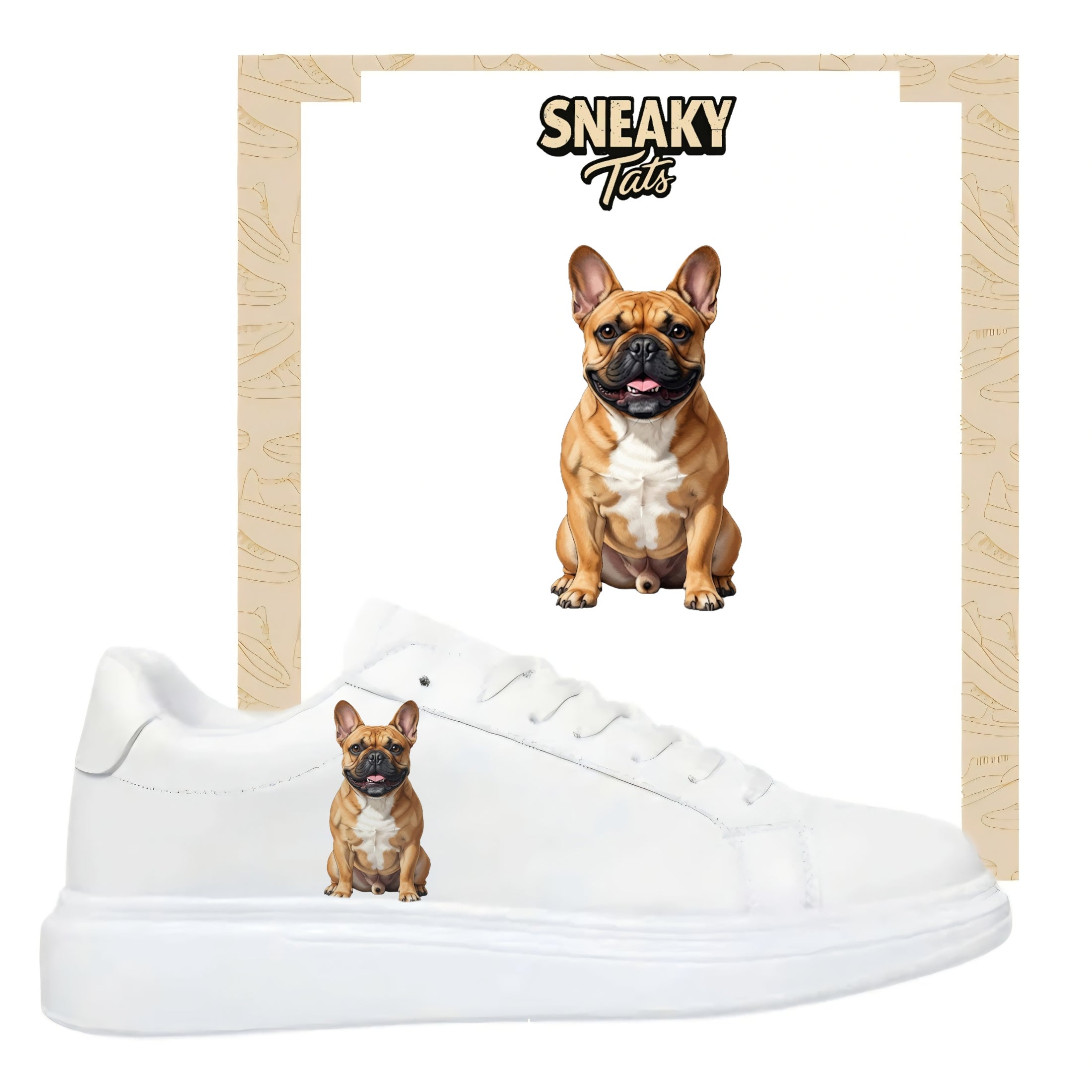 Bügelfolie für alle Schuhe zum personalisieren custom Sneaker Französische Bulldogge