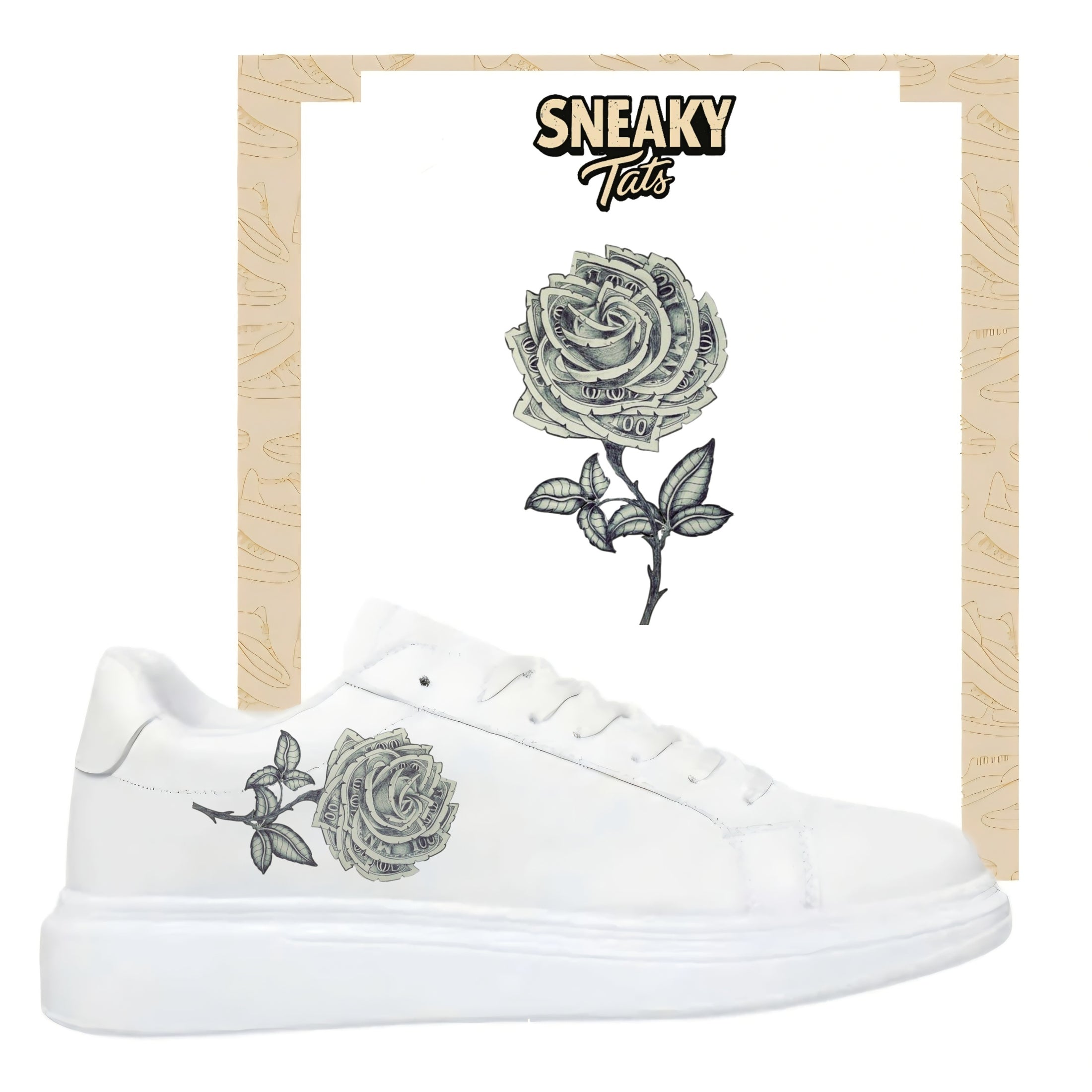 Bügelbilder für mehrere Sneakerarten  
Geld Rose