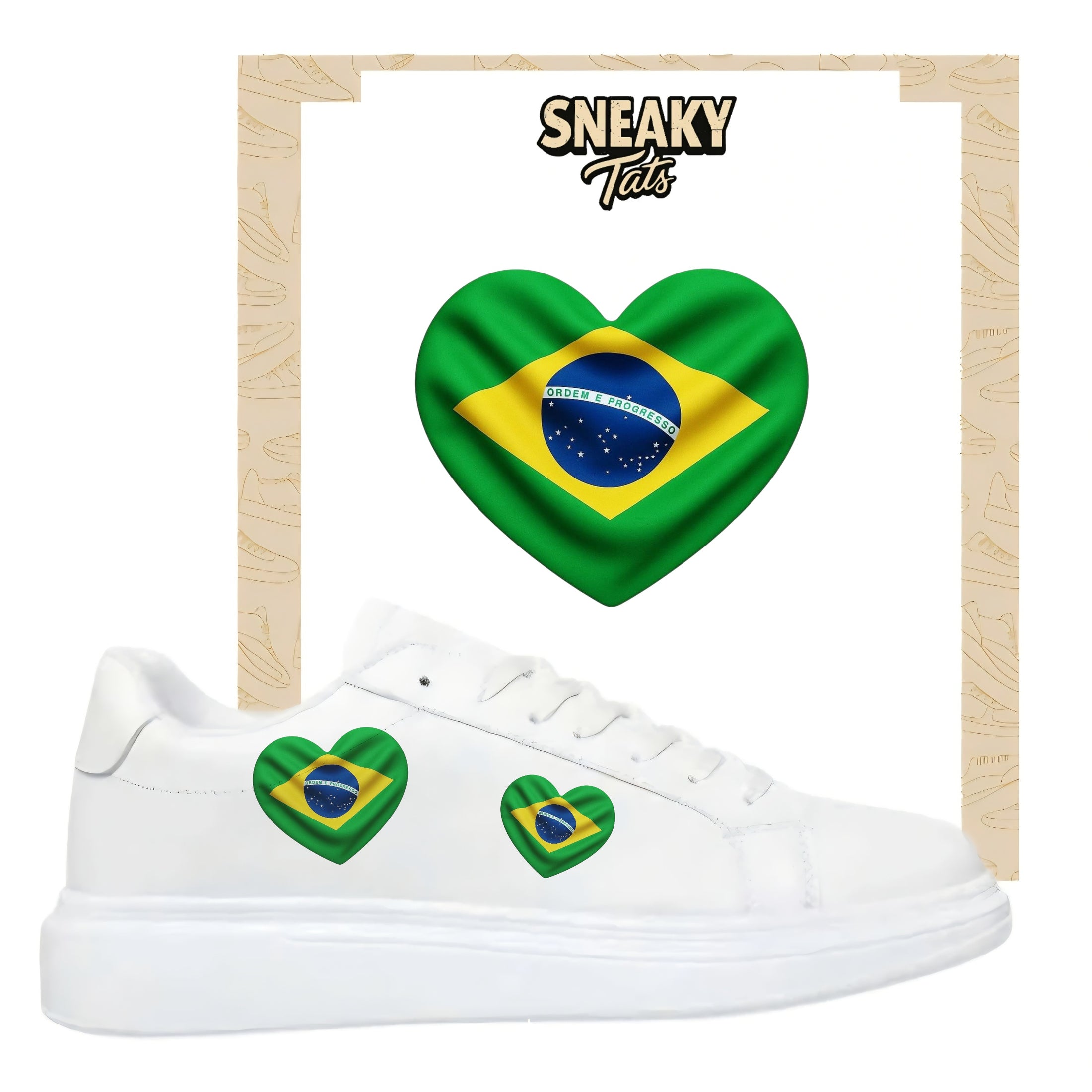 Bügelfolie für alle Schuhe zum personalisieren custom Sneaker Herz Brasilien