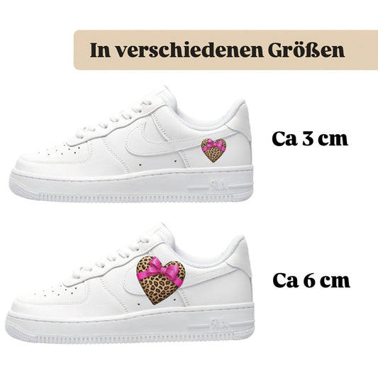 Bügelbilder einzigartige für viele verschiedene Schuhe Herz mit pinke Schleife