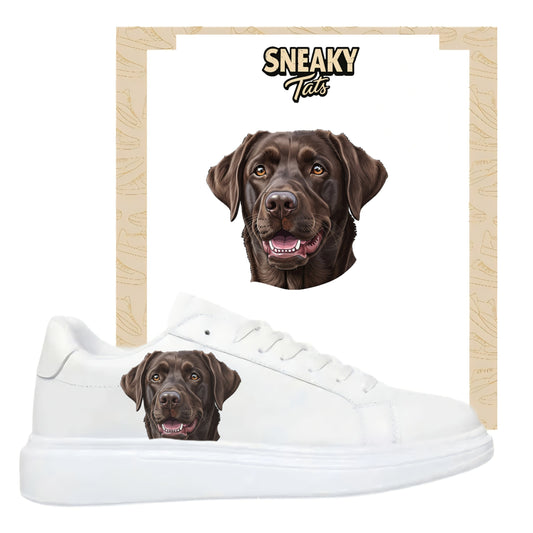 Bügelfolie für alle Schuhe zum personalisieren custom Sneaker Labrador braun