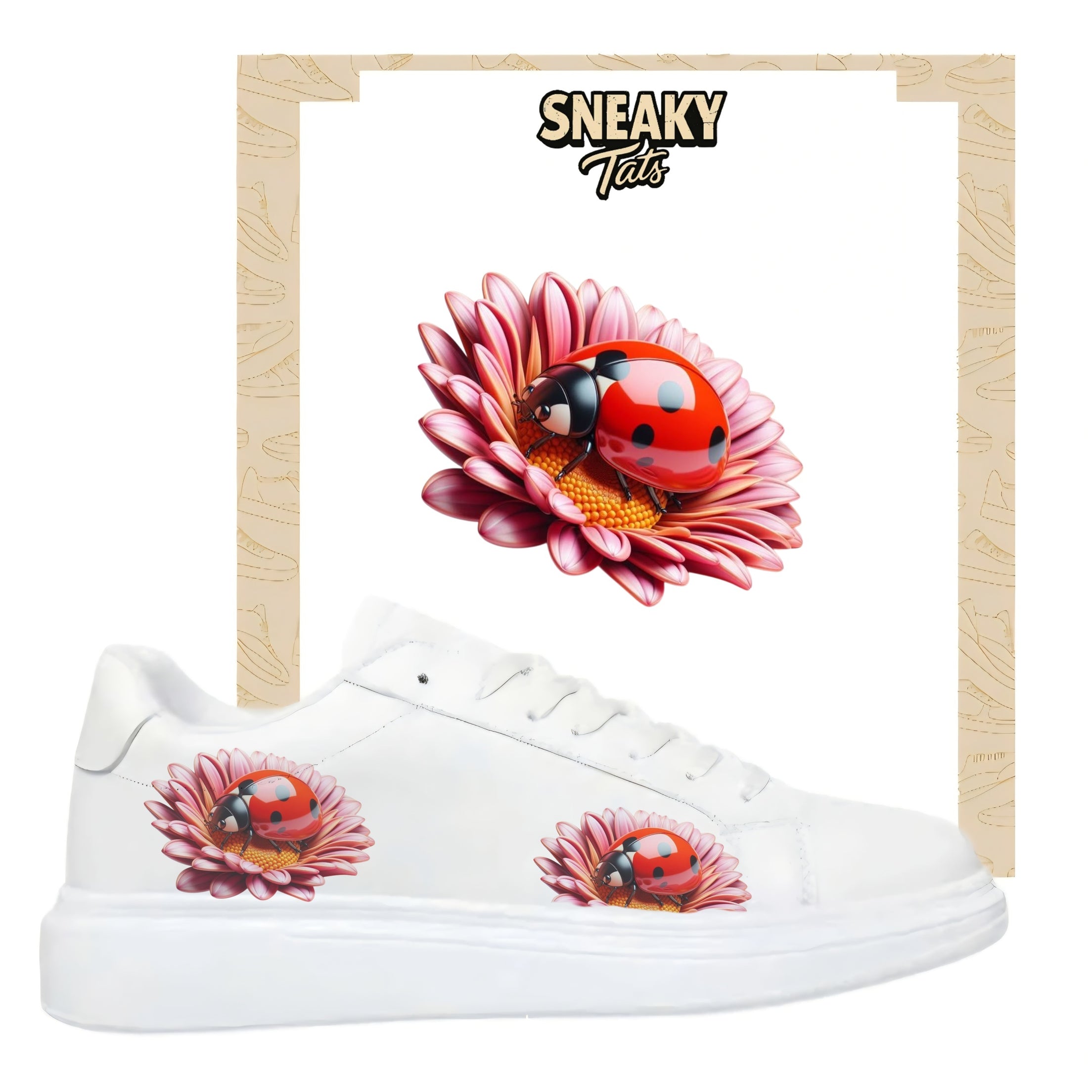 Bügelbilder für mehrere Sneakerarten  
Marienkäfer Blume