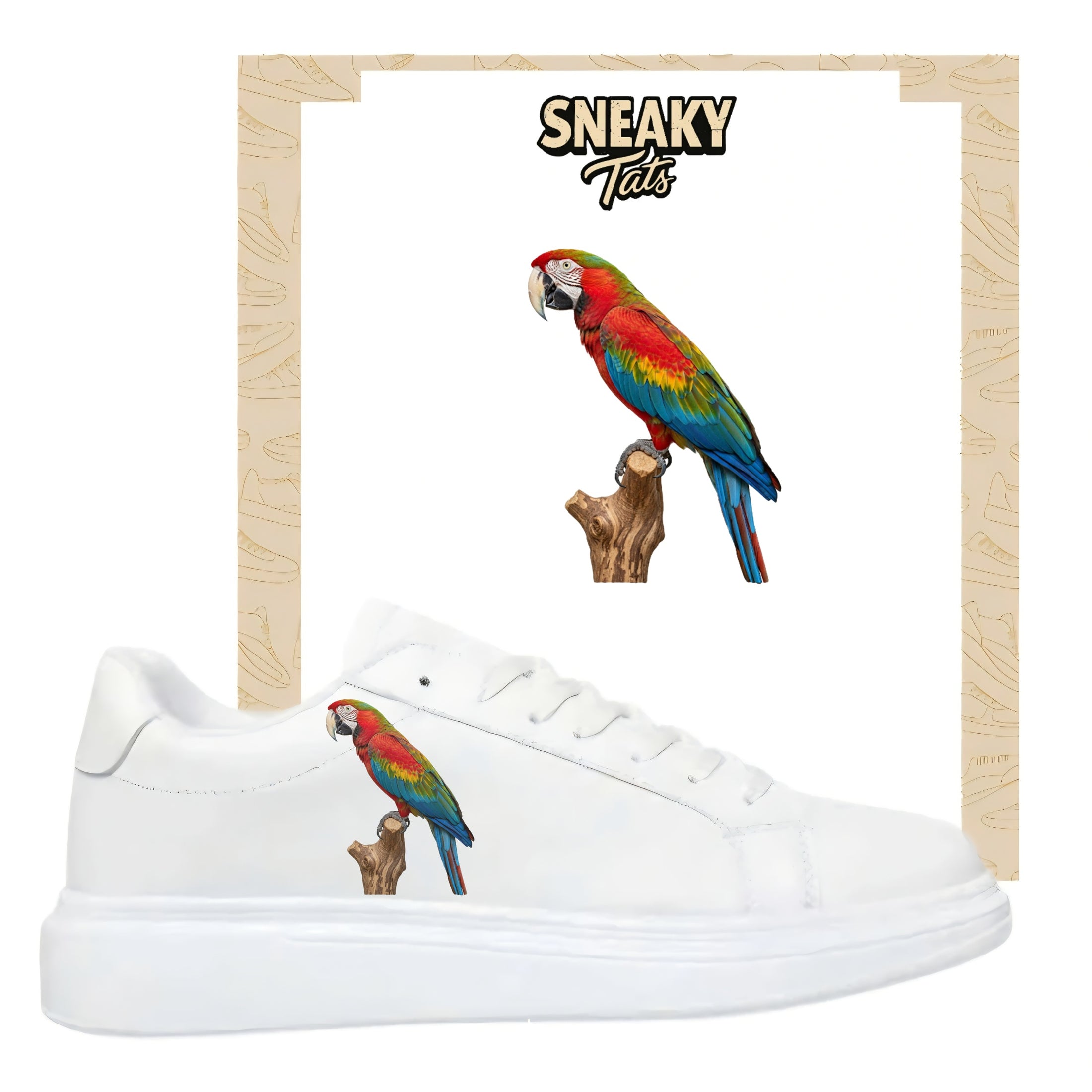 Bügelfolie für alle Schuhe zum personalisieren custom Sneaker Papagei
