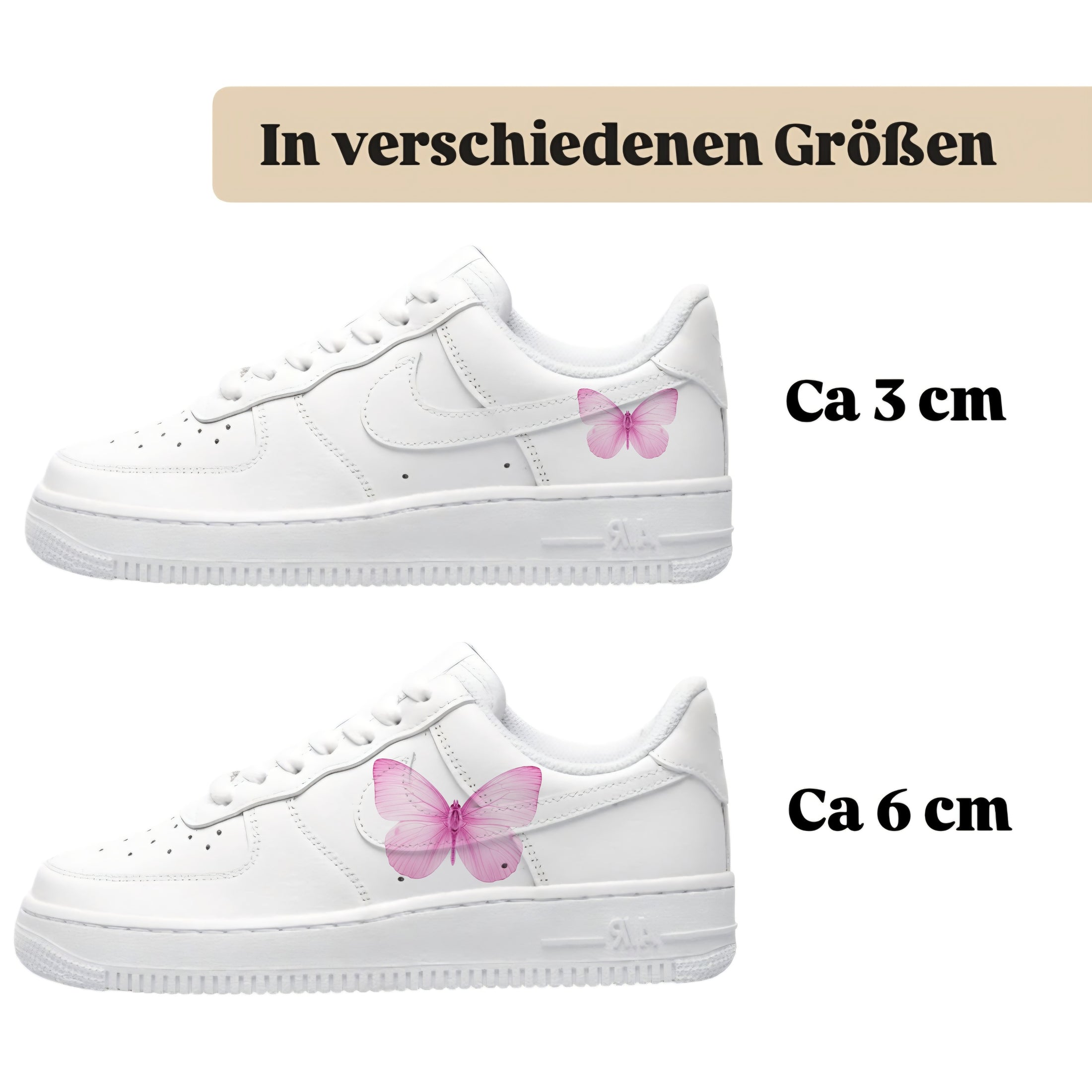 Bügelbild für verschiedene Schuhe Nike Adidas Schmetterling Rosa
