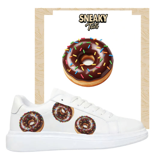 Bügelfolie für alle Schuhe zum personalisieren custom Sneaker Schokodonut mit Raspeln