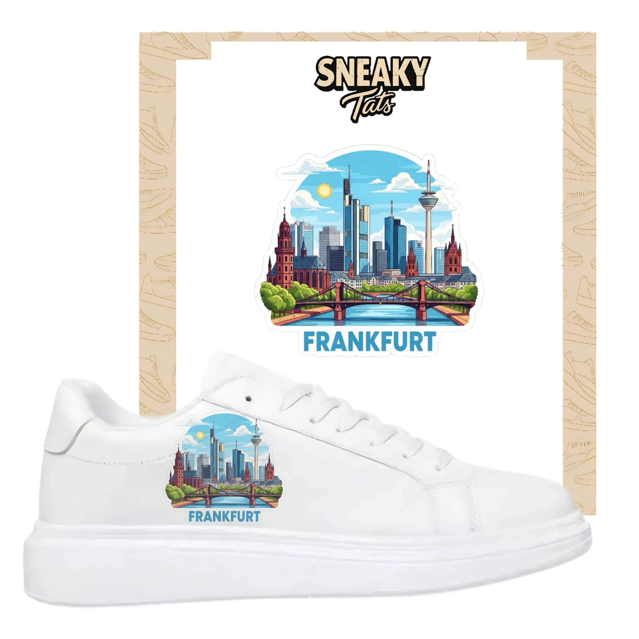 Bügelfolie für alle Schuhe zum personalisieren custom Sneaker Skyline Frankfurt