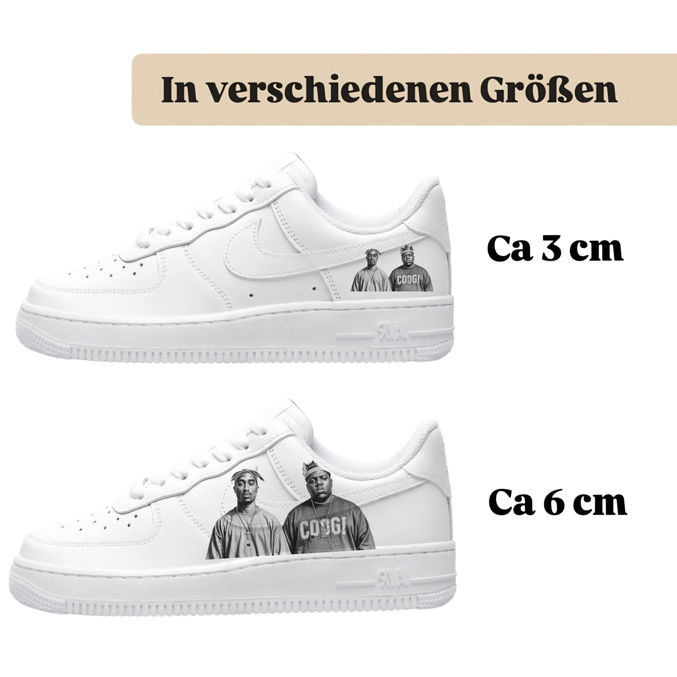 Bügelbilder für verschiedene Sneaker Nike Adias Tupac Biggie