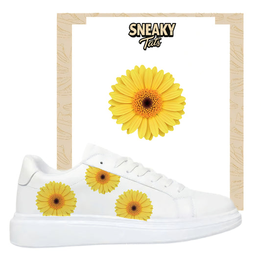 Bügelfolie für alle Schuhe zum personalisieren custom Sneaker gelbe Gerbera