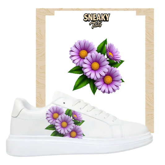 Sneakerfolien für verschiedene Schuhe Puma Adidas Nike Badelatschen lila Gänseblümchen