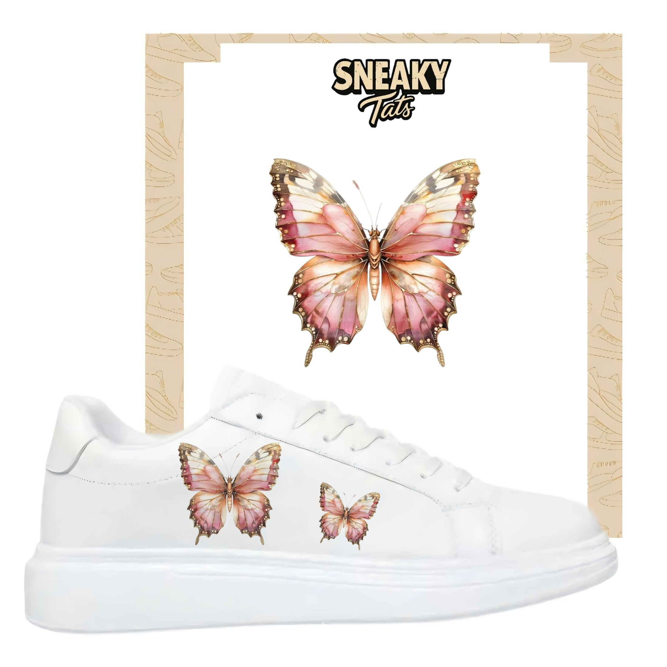 Bügelbilder für mehrere Sneakerarten  
rosa Schmetterlinge