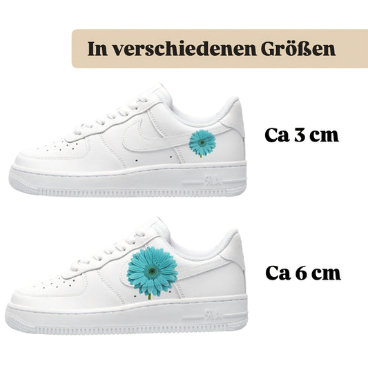 Bügelfolie für alle Schuhe zum personalisieren custom Sneaker türkise Gerbera