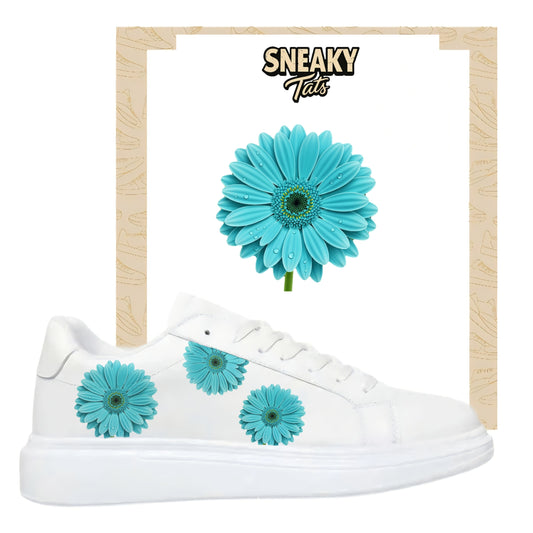 Bügelfolie für alle Schuhe zum personalisieren custom Sneaker türkise Gerbera
