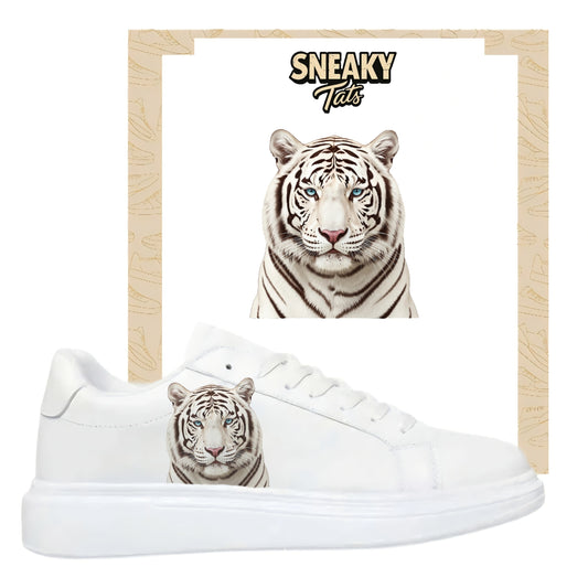 Bügelfolie für alle Schuhe zum personalisieren custom Sneaker weißer Tiger