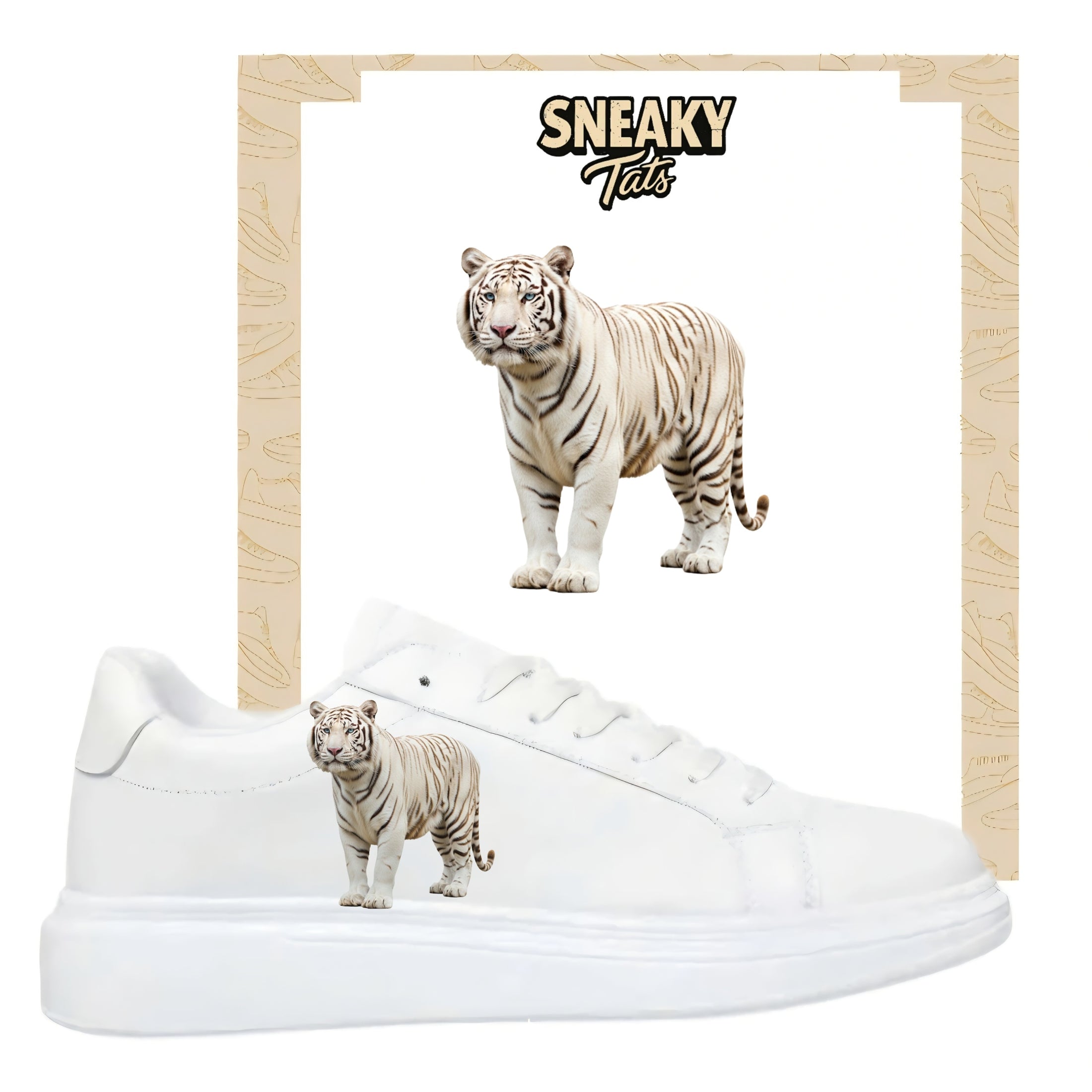 Bügelfolie für alle Schuhe zum personalisieren custom Sneaker weißer Tiger