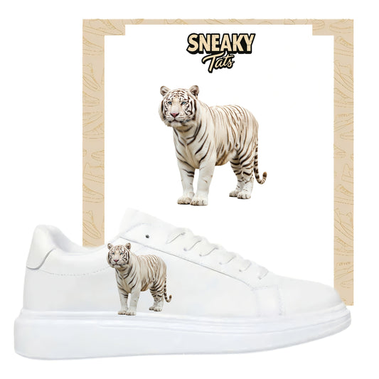 Bügelfolie für alle Schuhe zum personalisieren custom Sneaker weißer Tiger