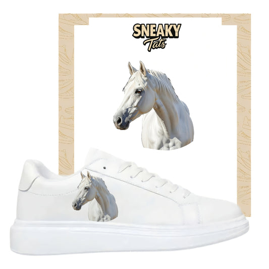 Bügelfolie für alle Schuhe zum personalisieren custom Sneaker weißes Pferd